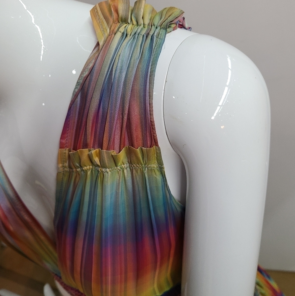 💥RUNWAY Matthew Williamson 100% Silk Colorful Beaded Embroidered Dress Size 6 - Picture 8 of 16